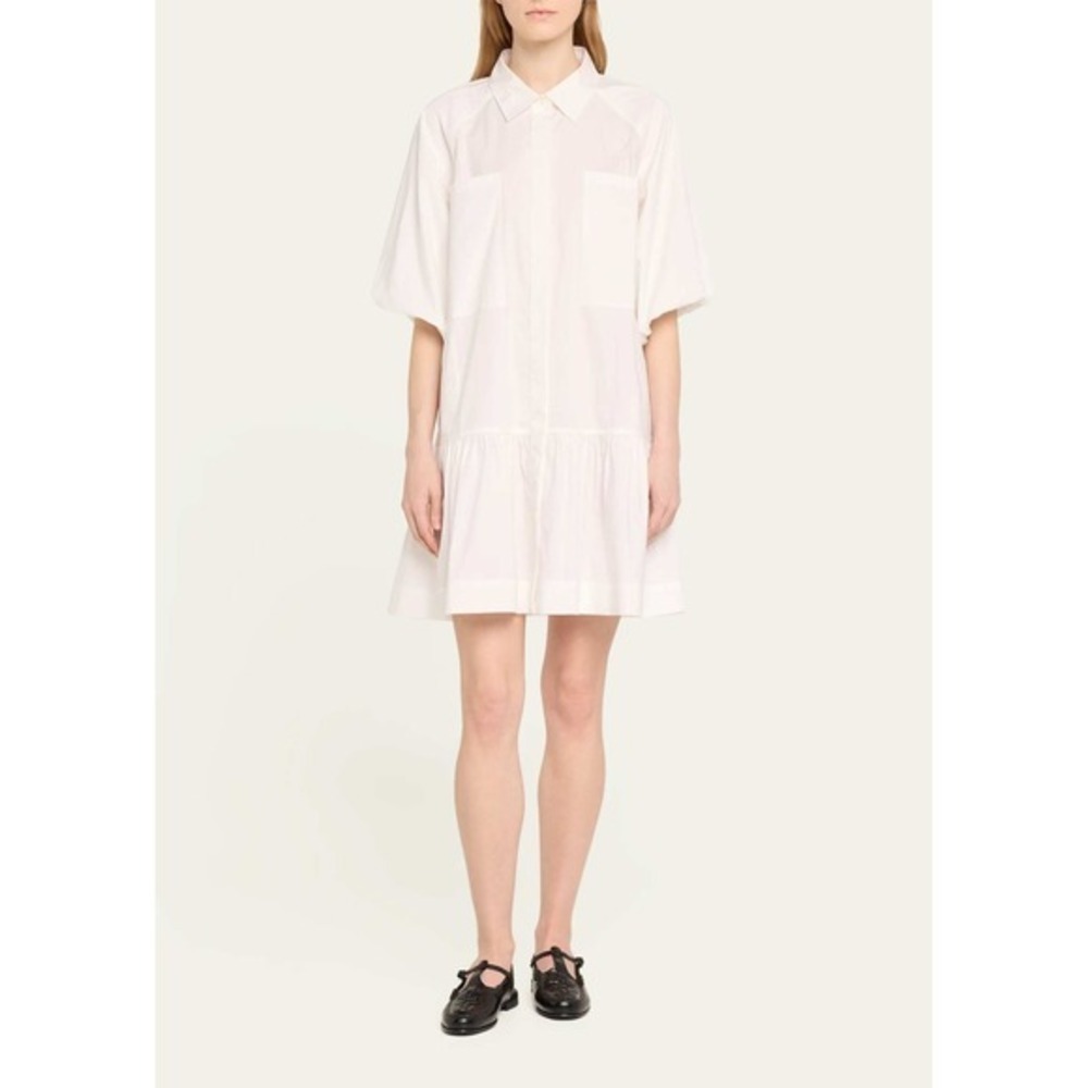 SIMKHAI Crissy Shirtdress S White Poplin Puff Sleeve‎ Mini Shift Dress